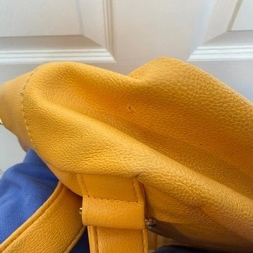 Yellow Faux Leather Small Backpack Pocket Front‎ Zip Closure Adjustable Straps